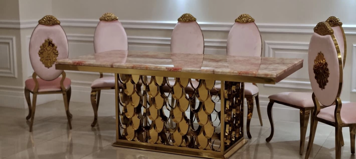 Stół + 6 krzeseł glamour gold