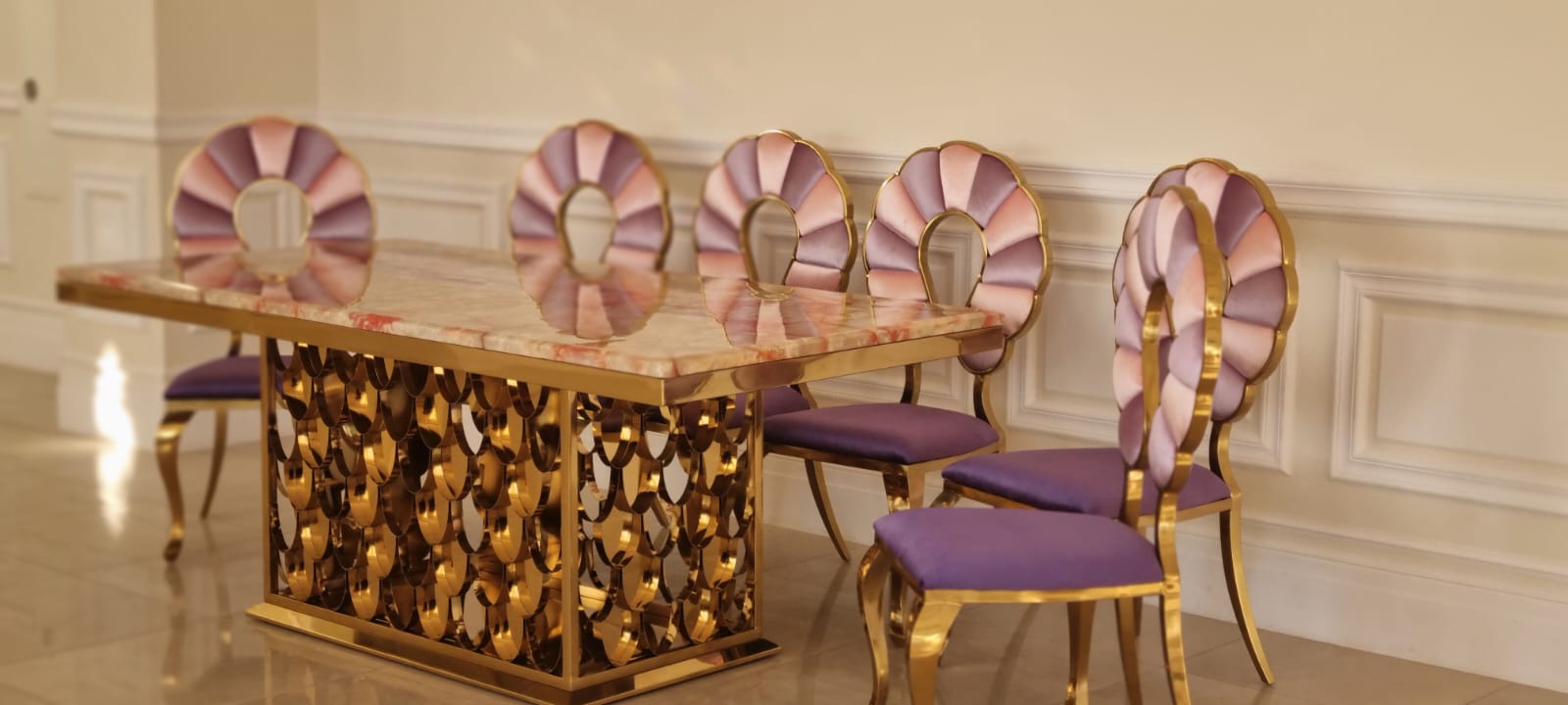 Stół + 6 krzeseł Glamour Gold