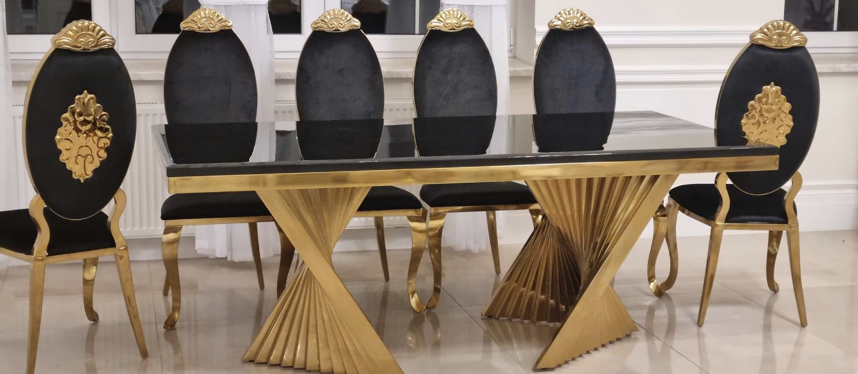 Stół + 6 krzeseł Glamour Gold